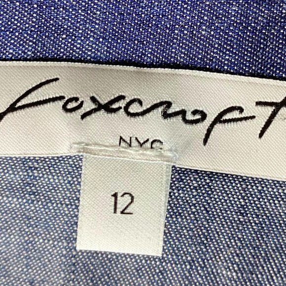 Foxcroft 12 Large Shirt Top Tunic Chambray Jean Denim Dark Wash Bell Slv. - Picture 2 of 3